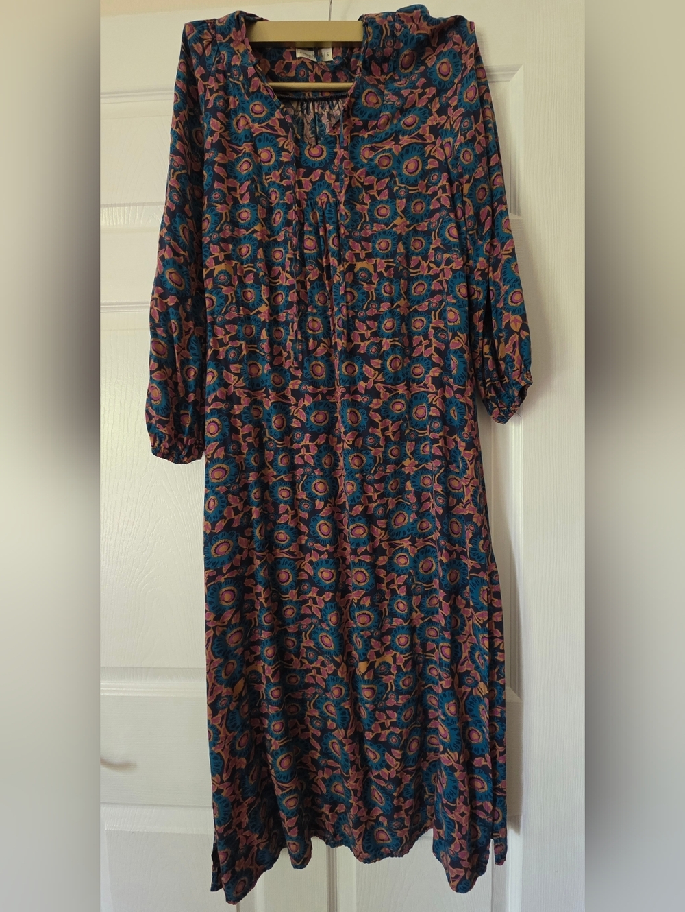 NATURAL LIFE Teal and Pink Patterned BOHO Midi Dress